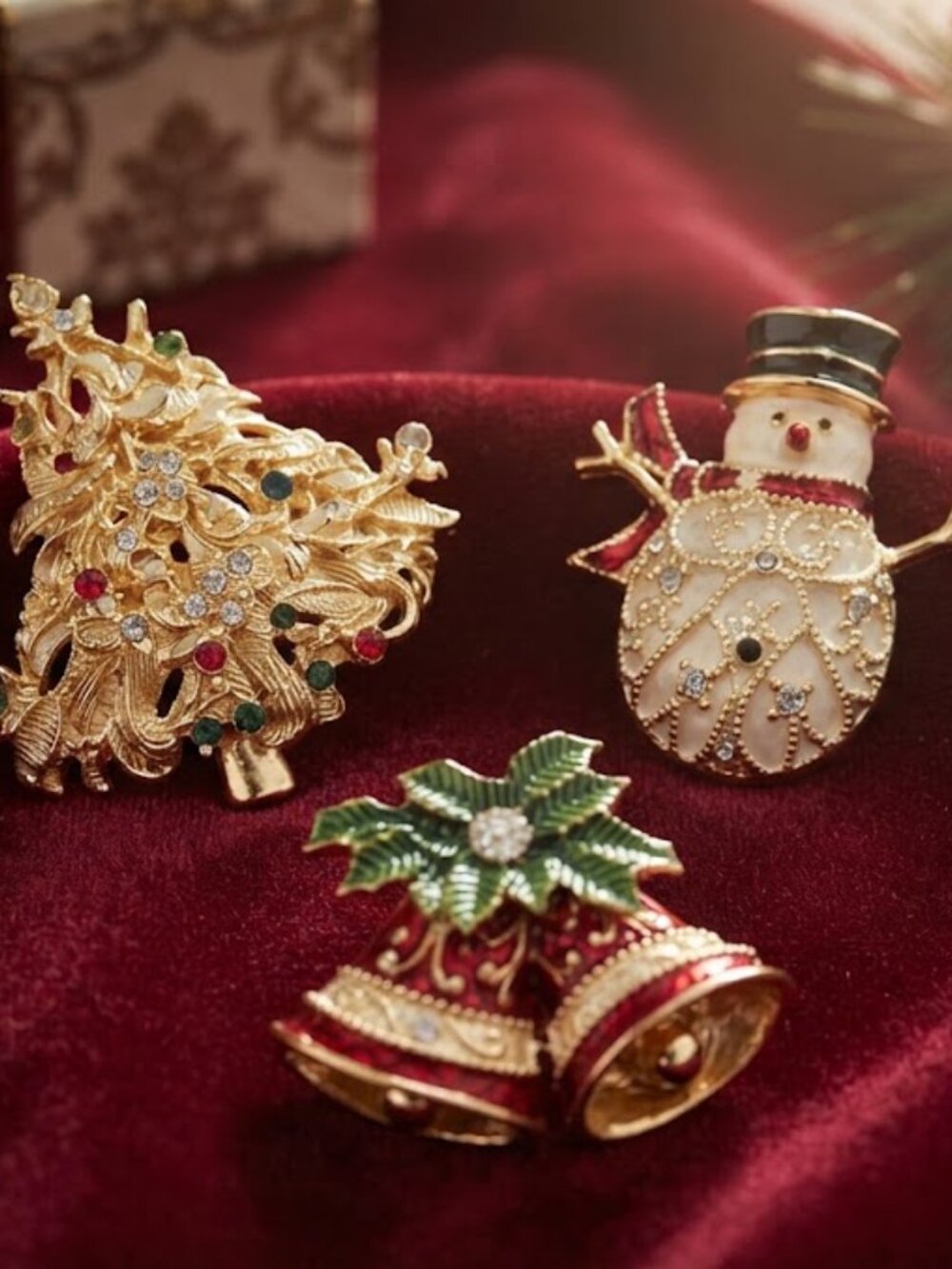 Festive Christmas Holiday Brooch Trio